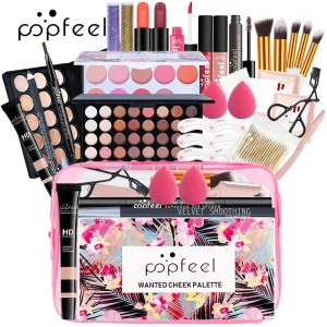All-in-One Makeup Kit Gift Set with Eyeshadow Palette Foundation Lip Gloss Blush Brushes Eyeliner and More Beauty Gifts